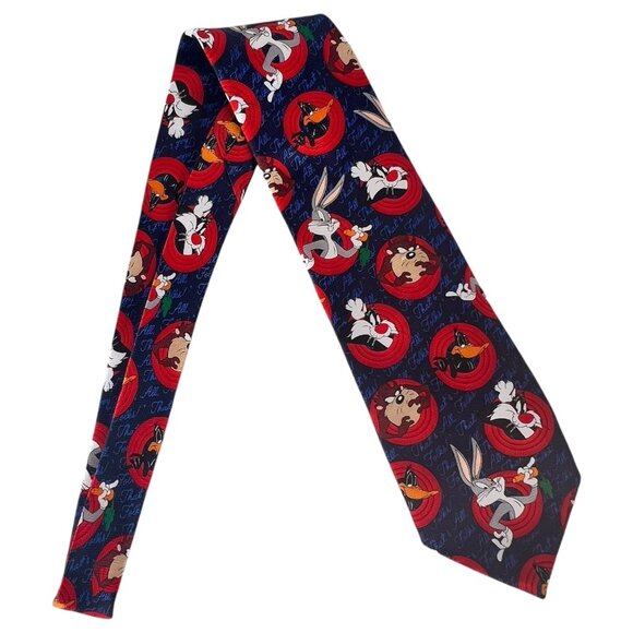 1999 Looney Tunes Character Tie Bugs Bunny Tasmanian Devil  Blue Polyester Korea - Picture 4 of 7